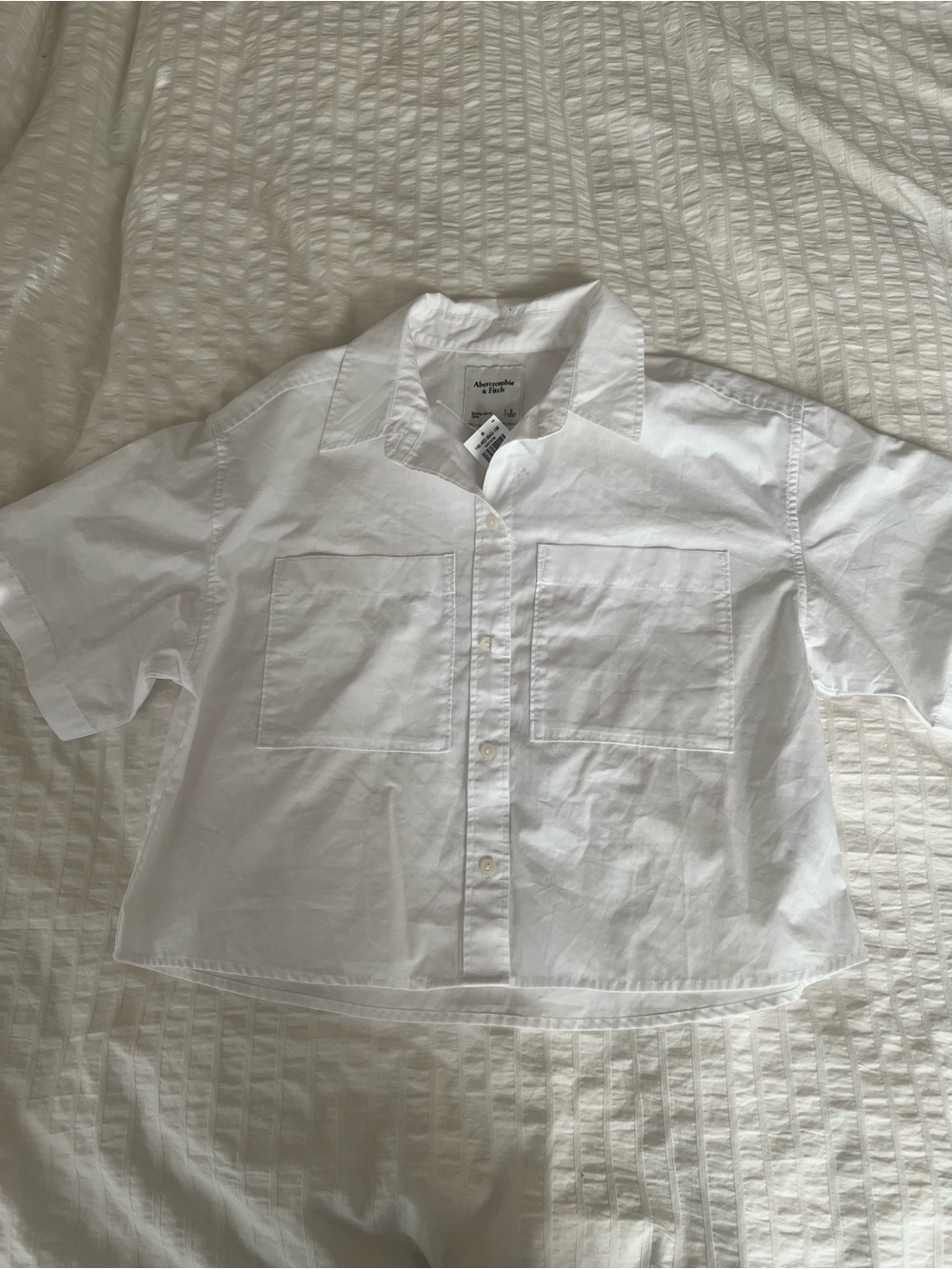NWT Abercrombie & Fitch Cropped Boxy Oversized Button Up Short Sleeve Shirt